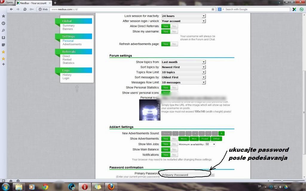 settings neobux