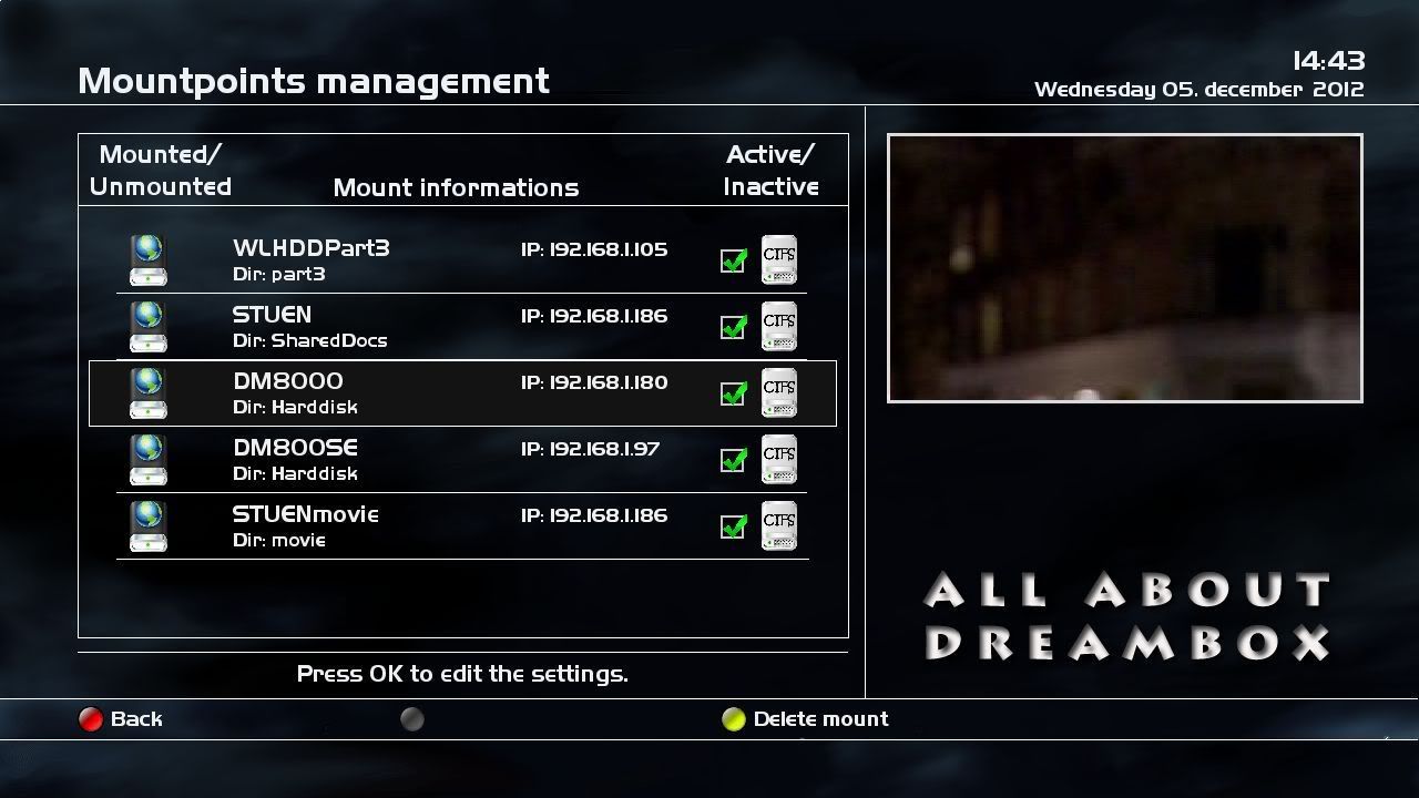 Dreambox plugin - Mount Manager - Mountpoints