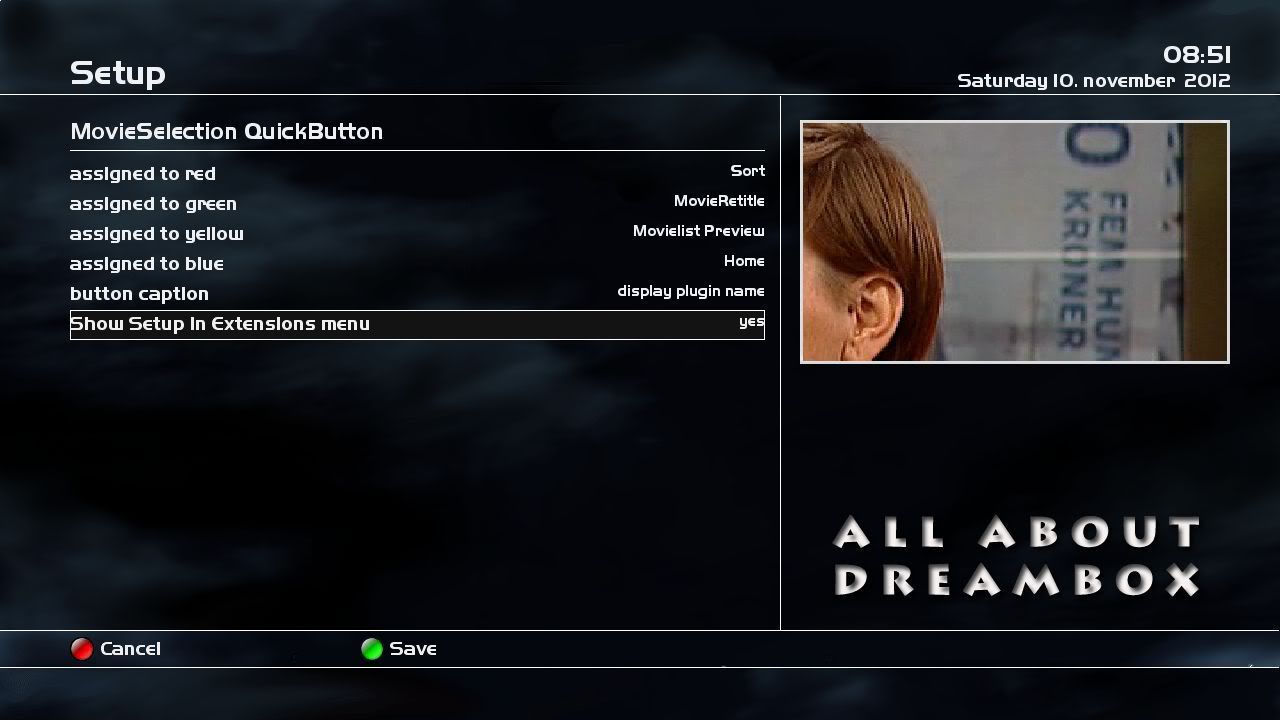 Dreambox plugin - Movie Selection Quickbutton Setup