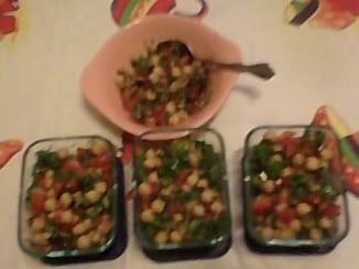 3 containers of chickpea-kale salad for lunch, and one bowl for nomming tonight