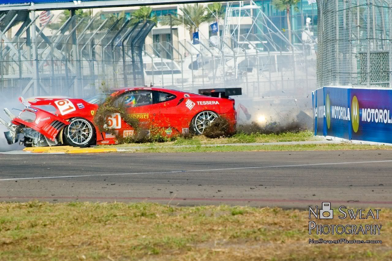  this is one of my favorites, a Ferrari crash at St Pete ALMS in 2007.