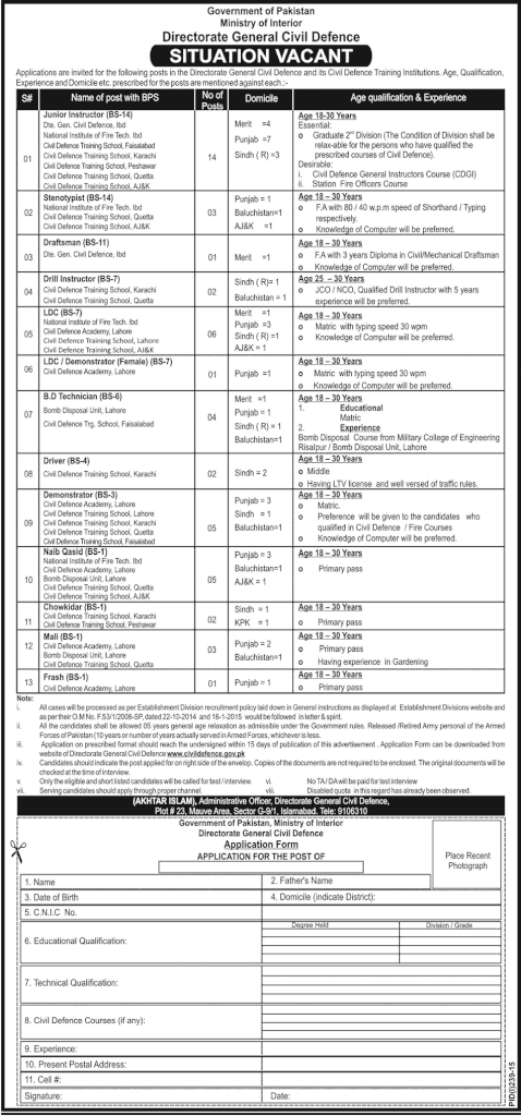 Jobs Directorate General Civil Defense July 2015