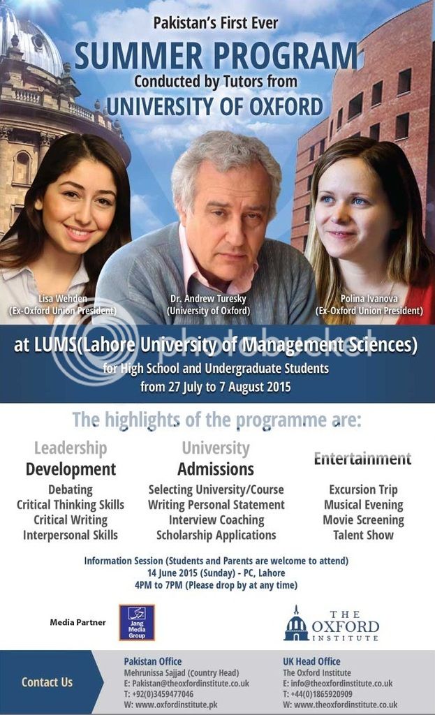 University of Oxford Summer Program 27July - 7 August 2015