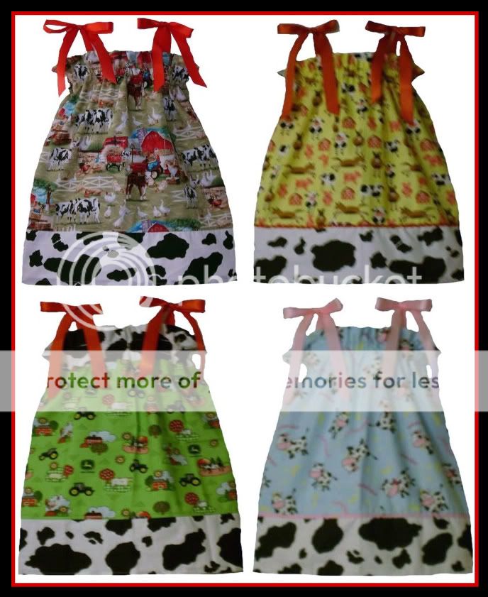 PILLOWCASE DRESS COUNTRY FARM COW HANDMADE BOUTIQUE NEW  