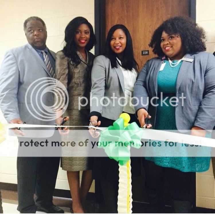 Ralph Owens (Dean of Students), Miche'la Martin (85th Miss UAPB), Kara Brown (Dean of Student Involvement & Leadership), Rita Conley (Faculty Coordinator) cutting ribbon for UAPB's new food pantry.